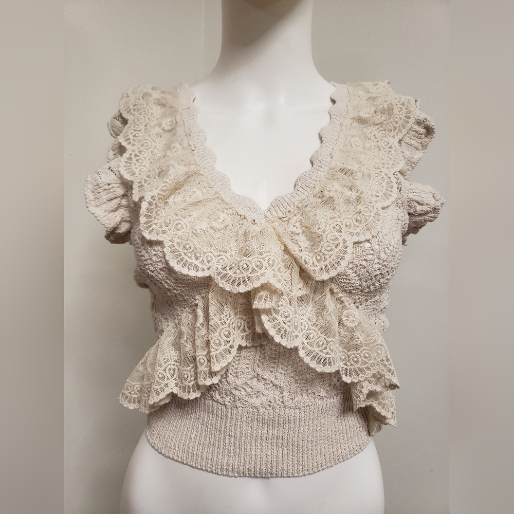 Zara Cream Knit Lace Top